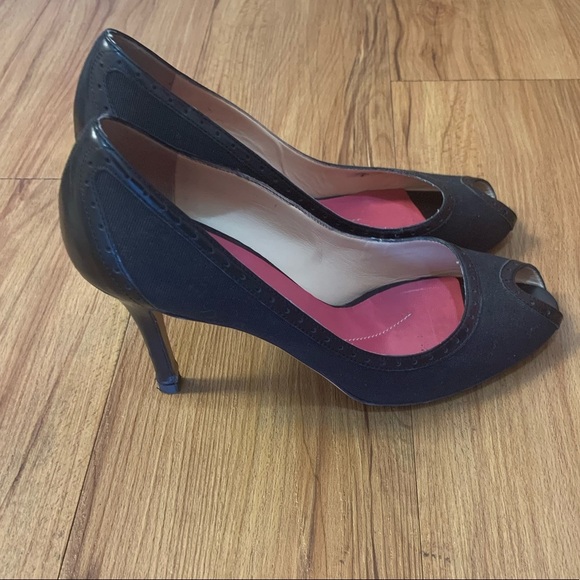 Kate Spade Black Peep Toe Fabric & Leather Heels - Picture 4 of 8